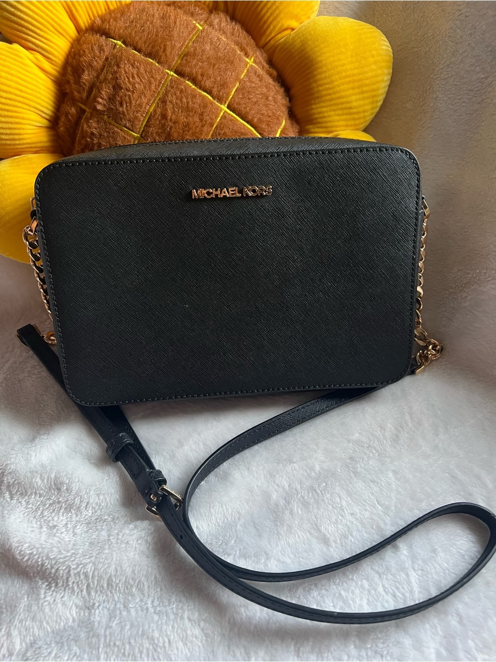 Michael Kors Black Saffiano Crossbody with Gold Hardware
